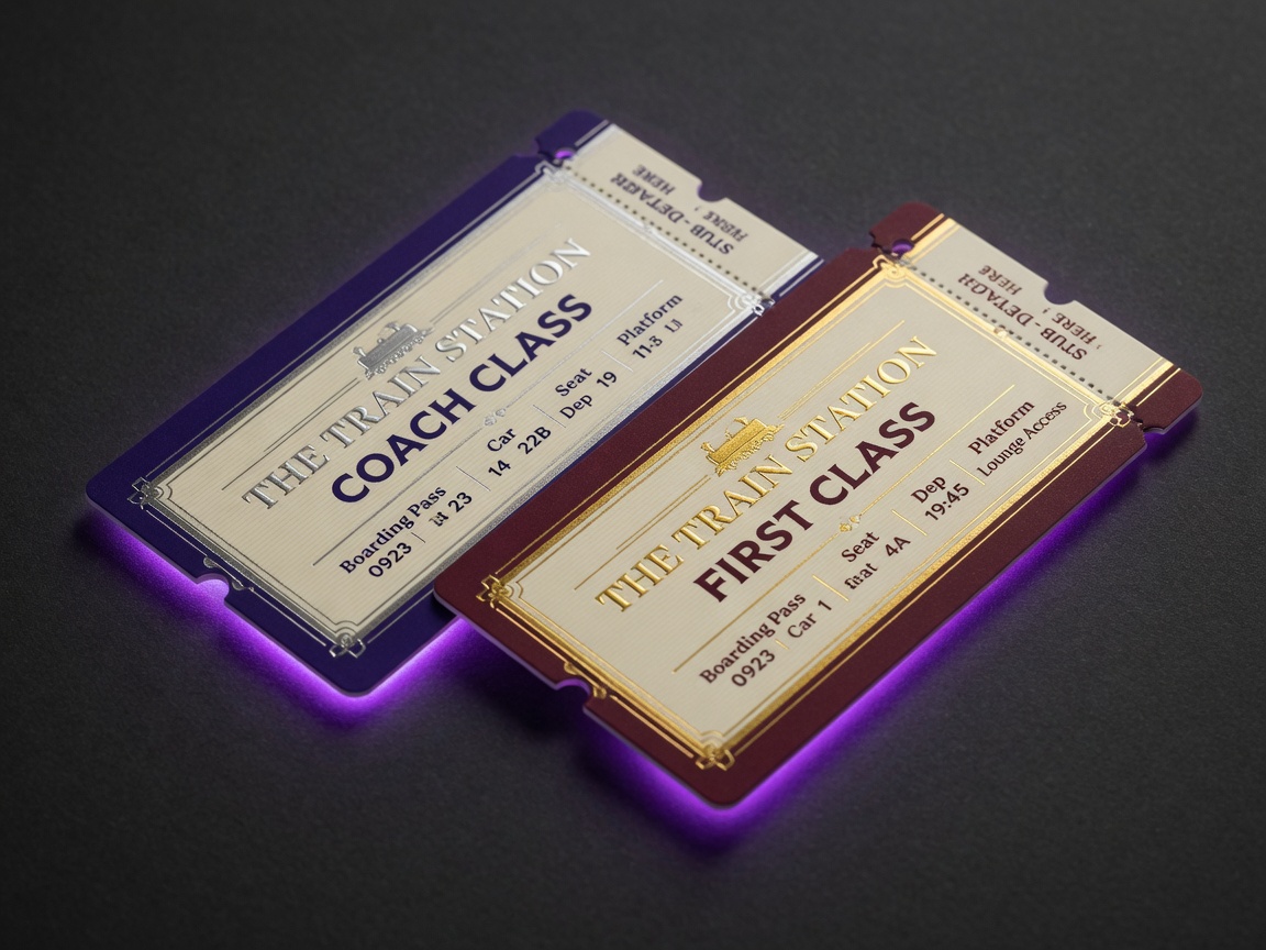 Coach Class and First Class tickets fanned like playing cards